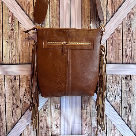 Rafaella Brown and Tan Leather Fringe Bag (H) - Picture 5 of 10